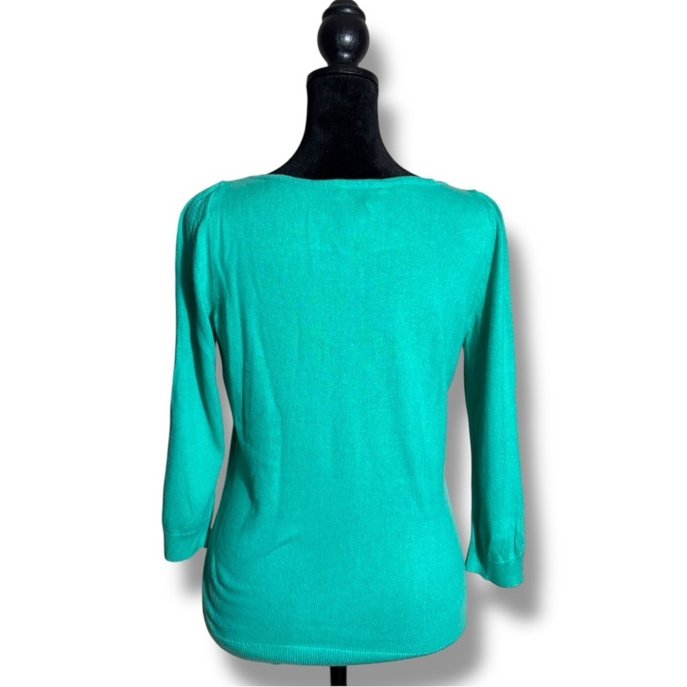 Worthington Teal Knit 3/4 Sleeve Lightweight Spring-y Sweater Top - Picture 5 of 14